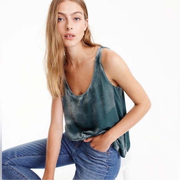 NWT J. Crew Ultraluxe Velvet Tank in Gentle Sea - Picture 2 of 9